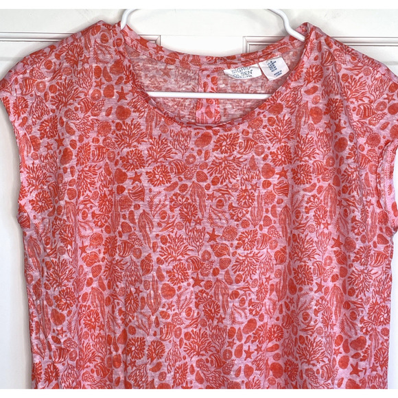 Sigrid Olsen Women's Linen Button Back Top Size M Coral Pink Fisherman Coastal - Picture 2 of 12